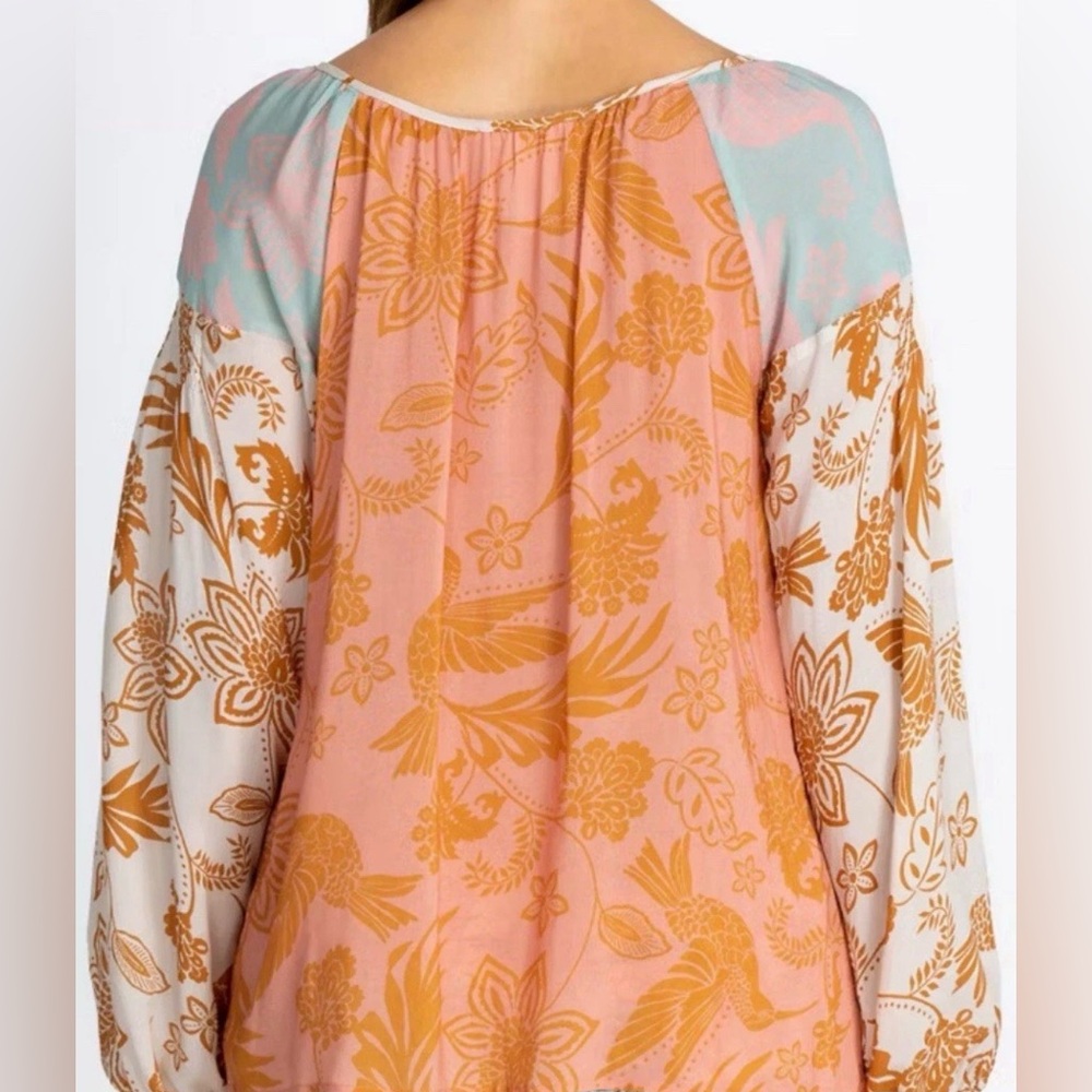 JOHNNY WAS Top Sz S Peasant Blouse Waimea Mixed Floral Hummingbird Boho Chic - Picture 2 of 13